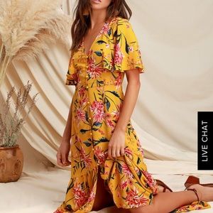 YELLOW FLORAL PRINT HIGH-LOW DRESS
